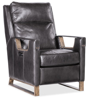 Hooker Furniture Relic Taupe Semi-Aniline Leather Power Recliner With Usb, Adjustable Headrest, Bustle Back & Wood Base Black RC810-PH-098