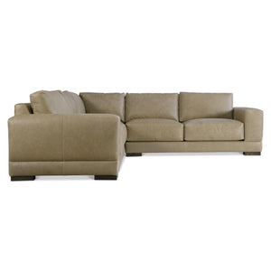 Bernhardt Bernhardt Lars Leather Sectional With Plush Deep Cushions, Wide Track Arms And Textured Wood Block Feet For Modern Living Space Comfort Tan K2090