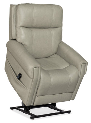 Hooker Furniture Carroll Milton Fog Semi-Aniline Leather Power Recliner With Adjustable Lumbar, Headrest & Lift Light Gray RC603-PHLL4-091
