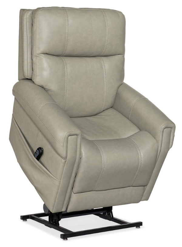 Hooker Furniture Carroll Milton Fog Semi-Aniline Leather Power Recliner With Adjustable Lumbar, Headrest & Lift Light Gray RC603-PHLL4-091