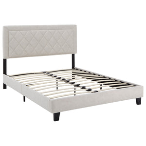 Homelegance By Top-Line Terrell Black Finish Frame with Velvet Fabric Platform Bed Cream Velvet