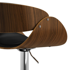 English Elm Amery Mid Century Modern Adjustable Swivel Bar Stool with Walnut Veneer Bentwood Frame & Gas Lift Black B136P158312