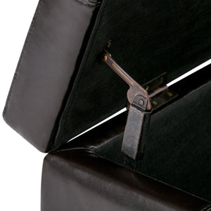 English Elm Kingsley Large Storage Ottoman with Nailhead Trim and Child-Safe Hinge – Faux Leather Bench Seat Dark Brown B136P158176