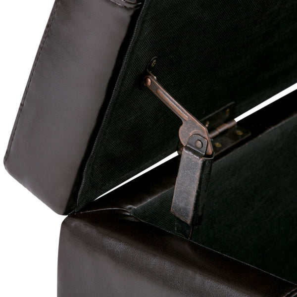 English Elm Kingsley Large Storage Ottoman with Nailhead Trim and Child-Safe Hinge – Faux Leather Bench Seat Dark Brown B136P158176