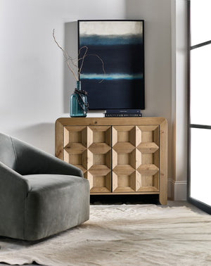 Hooker Furniture Commerce Oak Accent Chest With Window-Pane Doors, Medium Natural Finish, Rounded Top & Adjustable Shelf 7228-50742-80