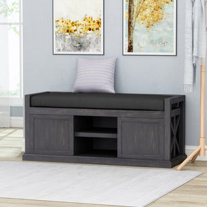 English Elm Christopher Knight Home® - Storage Bench Acacia Wood with Water-Resistant Padded Seat, Rustic X-Frame Shoe Organizer with 2 Doors and Shelves 66470.00DGRYBLK