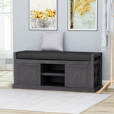 Christopher Knight Home® - Noble House - Cantebella Modern Acacia Wood Storage Bench with Cushion, Sandblast Dark Gray and Black