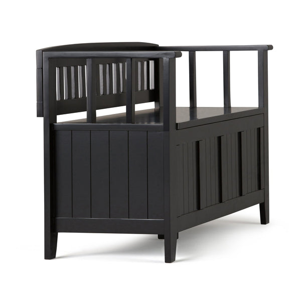 English Elm Acadian Handcrafted Entryway Storage Bench with Lift-Top Seating, Solid Wood, Transitional Design Black B136P158259