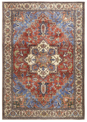 Feizy Rugs Percy Collection Medallion Area Rug – Durable, Machine Washable, Transitional Design For Timeless Spaces Red,Blue,Ivory Polyester,Cotton,Viscose Prc39ahfblurste76