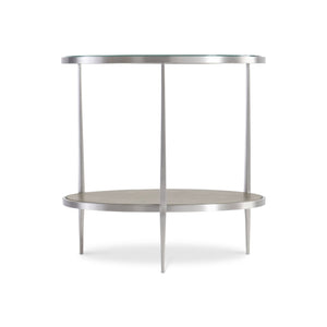 Bernhardt Bernhardt Cornelia Round Side Table With Brushed Stainless Frame, Tempered Glass Top & Wood Shelf - Nebbia Finish 331125