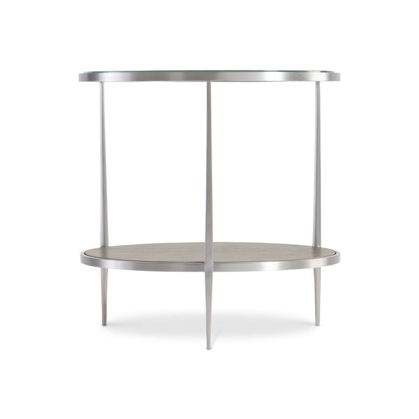 Bernhardt Bernhardt Cornelia Round Side Table With Brushed Stainless Frame, Tempered Glass Top & Wood Shelf - Nebbia Finish 331125