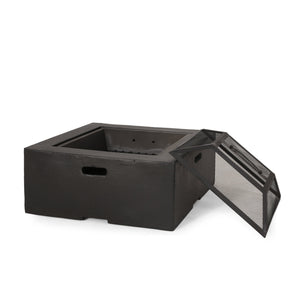 English Elm Outdoor Square Mgo Concrete Wood Burning Fire Pit with Spark Screen for Patio Gatherings 72476.00
