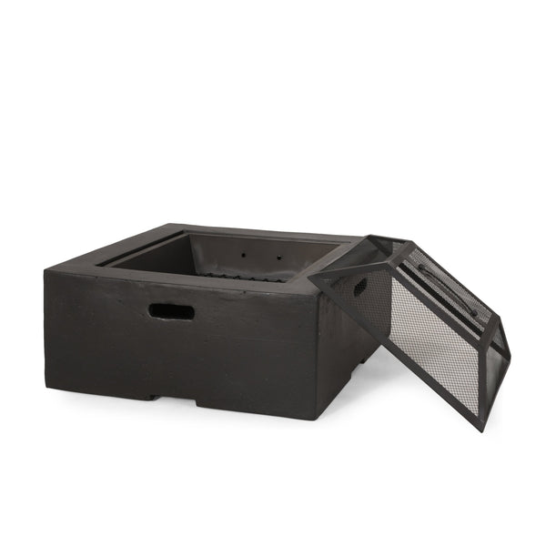 English Elm Outdoor Square Mgo Concrete Wood Burning Fire Pit with Spark Screen for Patio Gatherings 72476.00