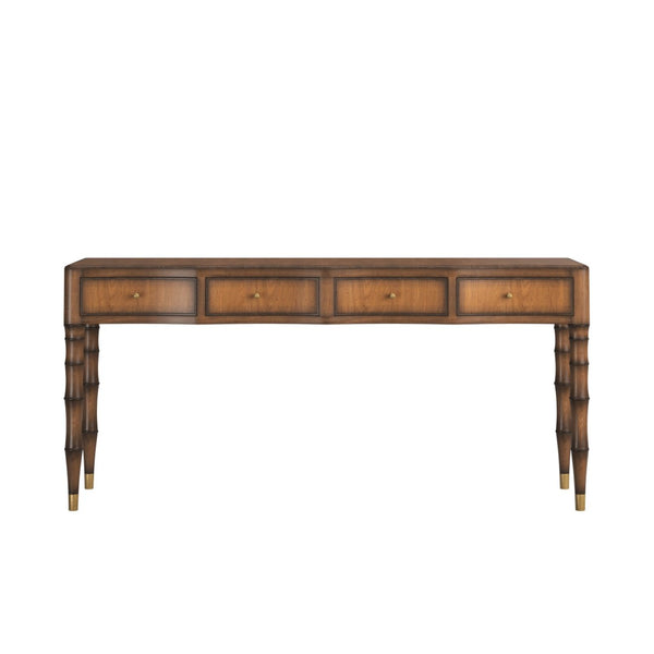 A.R.T. Furniture Harbor Sofa Table - Elegant Entryway Console with Bamboo Legs, Brass Accents & 4 Smooth-Gliding Drawers 338314-2731