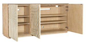 Hooker Furniture Retreat Coastal Entertainment Credenza With Carved Wave Fronts, Soft-Close Doors, Vented Av Hub Light Wood 6950-55472-80