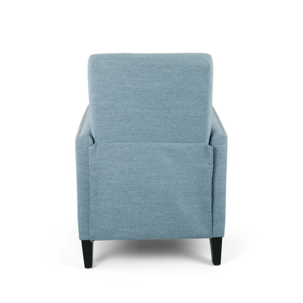 English Elm Christopher Knight Home® - PUSH Light Blue Fabric Push-Back Recliner with Nailhead Accents, Birch Wood Legs, Comfortable Relaxing Seat 65532.00LBLU