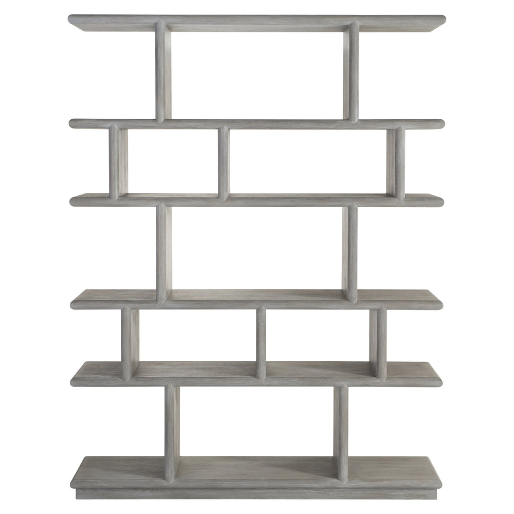 Bernhardt Bernhardt Sereno Etagere With Grigio Wire‑Brushed Oak Finish — Midcentury Rustic Modern 66"W X 86"H Adjustable Anti‑Tip Storage 329812
