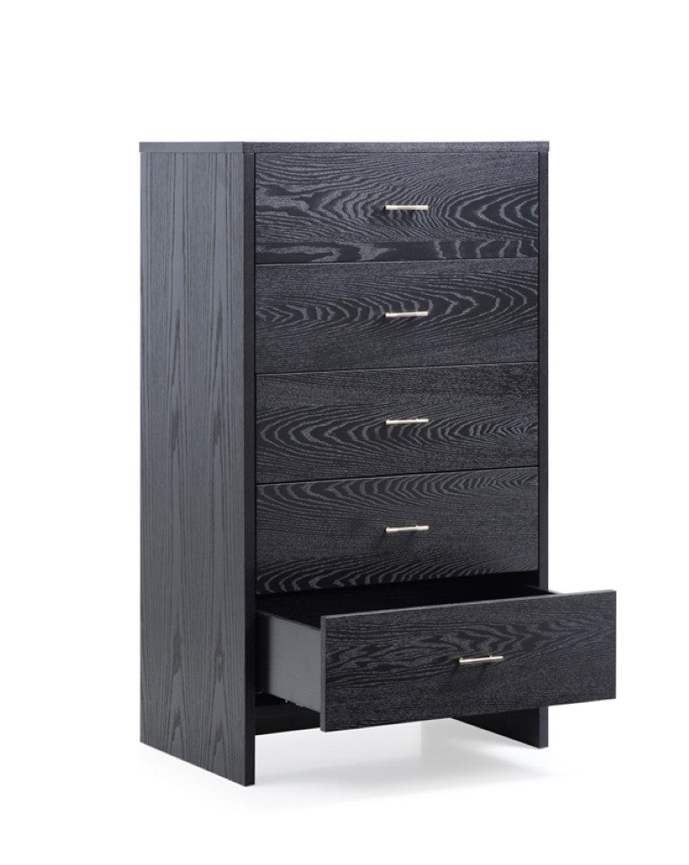 VIG Furniture Wales Smoked Ash Chest Of Drawers With 5 Soft-Close Drawers, Brass Accents, Tall Space-Saving Design VGVCJ8910-5H