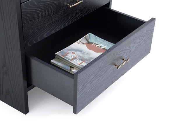 VIG Furniture Wales Smoked Ash Chest Of Drawers With 5 Soft-Close Drawers, Brass Accents, Tall Space-Saving Design VGVCJ8910-5H