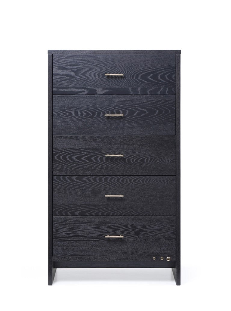 VIG Furniture Wales Smoked Ash Chest Of Drawers With 5 Soft-Close Drawers, Brass Accents, Tall Space-Saving Design VGVCJ8910-5H
