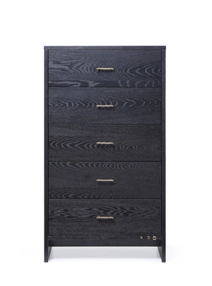 VIG Furniture Wales Smoked Ash Chest Of Drawers With 5 Soft-Close Drawers, Brass Accents, Tall Space-Saving Design VGVCJ8910-5H