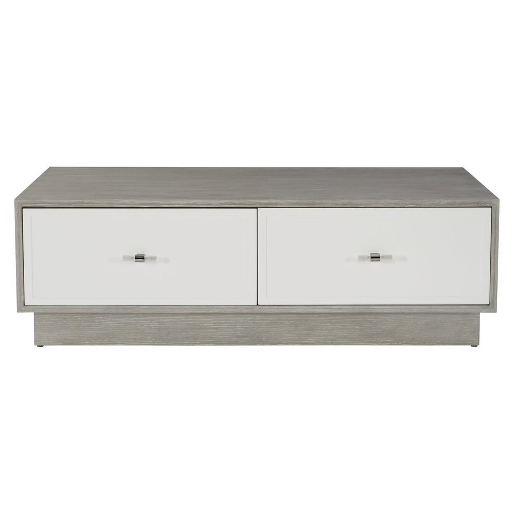 Bernhardt Bernhardt Cerused Greige Oak Cocktail Table With Lacquered White Drawers, Lucite Hardware & Casters 442027