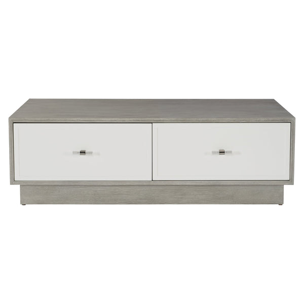 Bernhardt Bernhardt Cerused Greige Oak Cocktail Table With Lacquered White Drawers, Lucite Hardware & Casters 442027