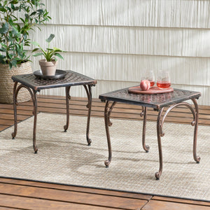 English Elm Laughlin Cast Aluminum Outdoor End Tables Antique Copper Patina Old World Patio Set 54043.00