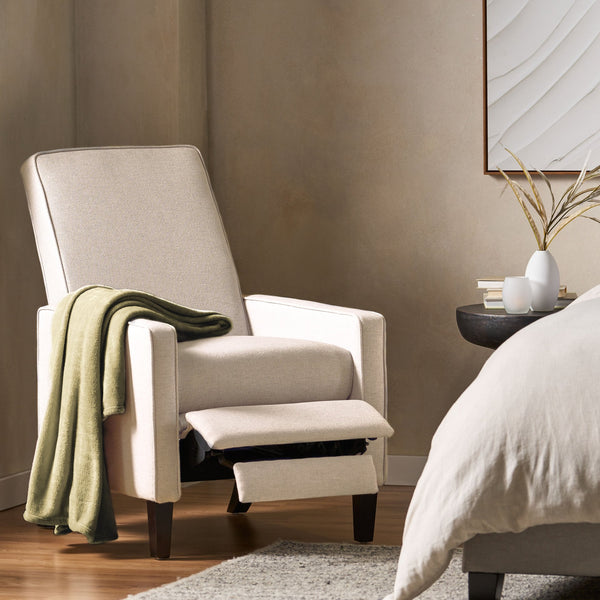 English Elm Christopher Knight Home® - Minimalist Push Back Chair with Thick Cushion and Birch Wood Legs for Stylish, Durable Comfort Beige 57444.00BEI