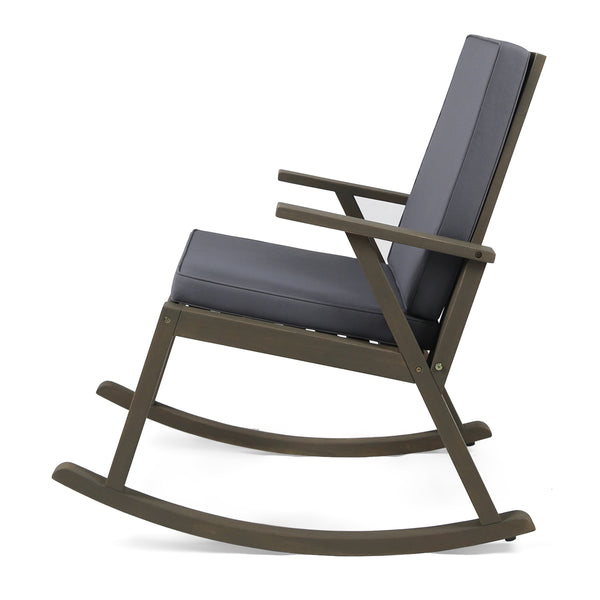 English Elm Champlain Outdoor Acacia Wood Rocking Chair with Cross-back Design and Cushions 62685.00GRY
