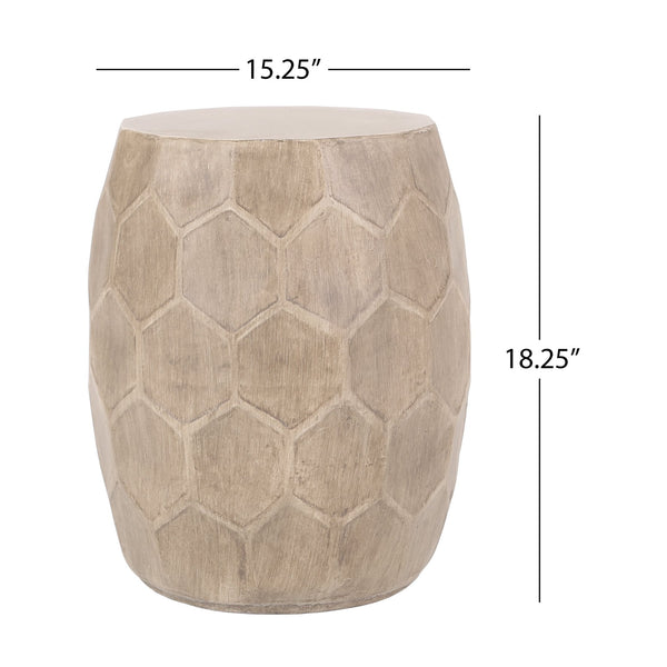 English Elm Outdoor Honeycomb Concrete Barrel Side Table with Organic Sculpted Natural Finish 73443.00