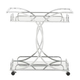 Homelegance By Top-Line Kingsley Chrome Finish Bar Cart with Curving Metal Frame Chrome Metal
