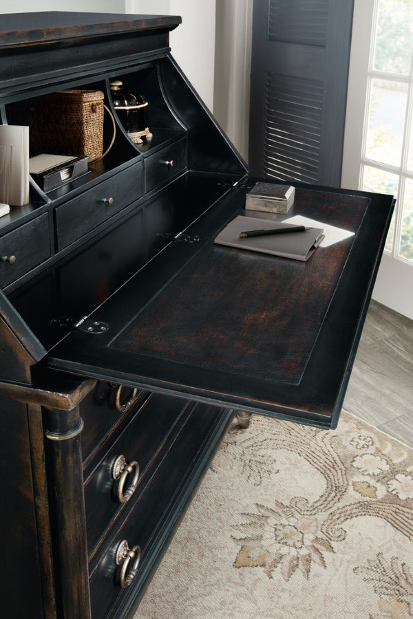 Hooker Furniture Charleston Black Cherry Secretary With Handpainted Drop-Front, Leather Writing Surface, Storage 6750-10309-97