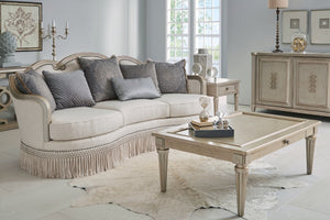 A.R.T. Furniture Morrissey Eccles Credenza - Transitional Elegance With Bezel Finish, Adjustable Shelves & Metal Hardware Silver, Silver Parawood Solids,Primavera Veneers,Travertine,Metal 218251-2727