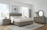 Pulaski Furniture Scott Living Griffith Queen Panel Bed Gray, Light Wood Split heart oak veneers and rubberwood solids P367-BR-K1