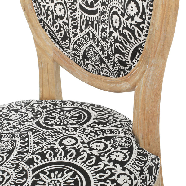English Elm Kd French Country Rubberwood Dining Chairs Fluted Legs Padded Seat Set of 2 Black White 60352.00BWHI