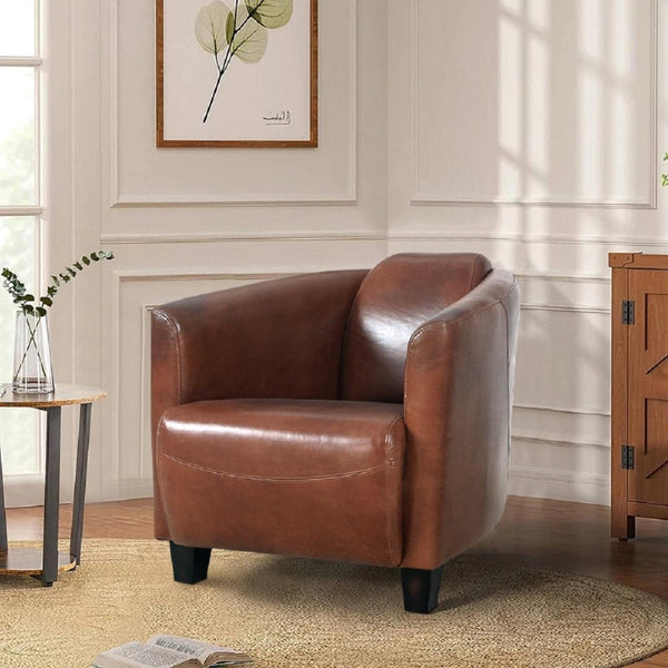 Pasargad Madison Luxurious Top Grain Leather Lounge Armchair – Elegant Comfort For Any Space Brown Leather Chair-883-1