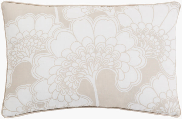 Surya Japanese Floral Lumbar Pillow 13"L X 20"W – Elegant Cotton & Linen Accent For Home Décor White Linen,Cotton Ja001-1320d