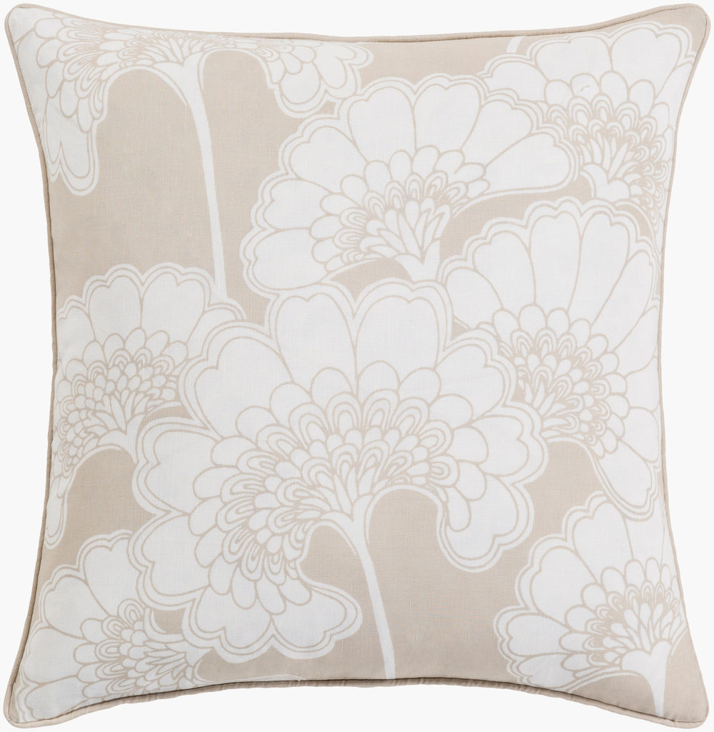 Surya Japanese Floral Pillow - 18"X18" Elegant Accent Cushion For Home Decor, Cotton-linen Blend, Easy Care White Linen,Cotton Ja001-2222p