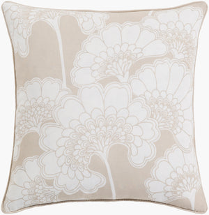 Surya Japanese Floral Pillow - 18"X18" Elegant Accent Cushion For Home Decor, Cotton-linen Blend, Easy Care White Linen,Cotton Ja001-2222p