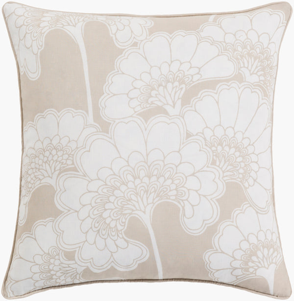 Surya Japanese Floral Pillow - 18"X18" Elegant Accent Cushion For Home Decor, Cotton-linen Blend, Easy Care White Linen,Cotton Ja001-2222p