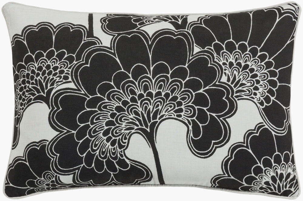 Surya Japanese Floral Lumbar Pillow 13"L X 20"W – Elegant Cotton & Linen Accent For Home Décor Black Linen,Cotton Ja002-1320p