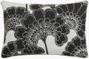 Surya Japanese Floral Lumbar Pillow 13"L X 20"W – Elegant Cotton & Linen Accent For Home Décor Black Linen,Cotton Ja002-1320p