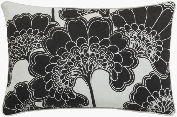 Surya Japanese Floral Lumbar Pillow 13"L X 20"W – Elegant Cotton & Linen Accent For Home Décor Black Linen,Cotton Ja002-1320p