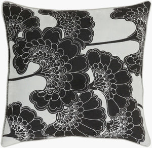 Surya Japanese Floral Pillow - 18"X18" Elegant Accent Cushion For Home Decor, Cotton-linen Blend, Easy Care Black Linen,Cotton Ja002-1818