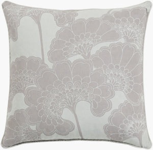 Surya Japanese Floral Pillow - 18"X18" Elegant Accent Cushion For Home Decor, Cotton-linen Blend, Easy Care Medium Gray Linen,Cotton Ja003-2222
