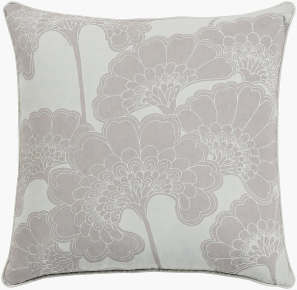 Surya Japanese Floral Pillow - 18"X18" Elegant Accent Cushion For Home Decor, Cotton-linen Blend, Easy Care Medium Gray Linen,Cotton Ja003-2222