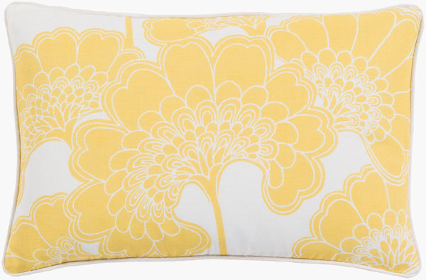 Surya Japanese Floral Lumbar Pillow 13"L X 20"W – Elegant Cotton & Linen Accent For Home Décor Yellow Linen,Cotton Ja005-1320d