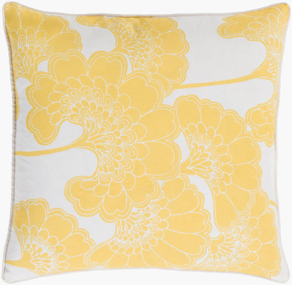 Surya Japanese Floral Pillow - 18"X18" Elegant Accent Cushion For Home Decor, Cotton-linen Blend, Easy Care Yellow Linen,Cotton Ja005-1818p