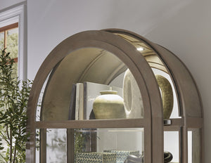 Hooker Furniture Arch Curio Cabinet With Glass Sliding Door – Elegant Arched Design For Sophisticated Living Spaces Brown Oak Veneer P021787